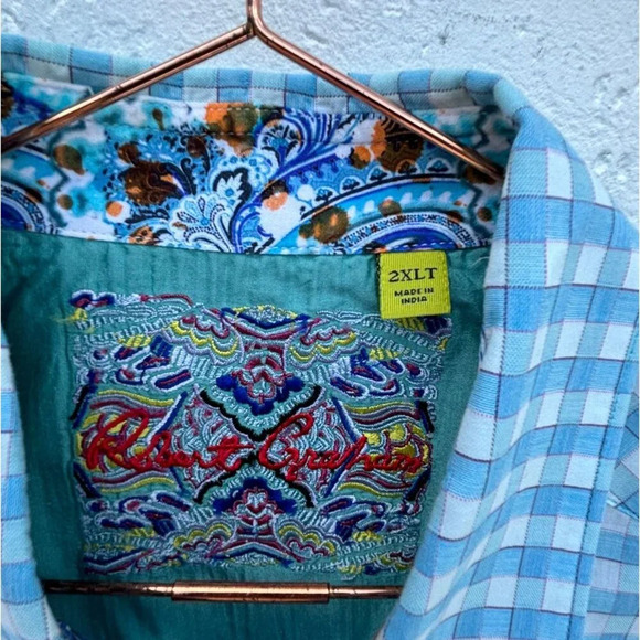 Robert Graham Mens Box Pattern Long Sleeve Polo Blue White Size 2XL - Picture 7 of 10